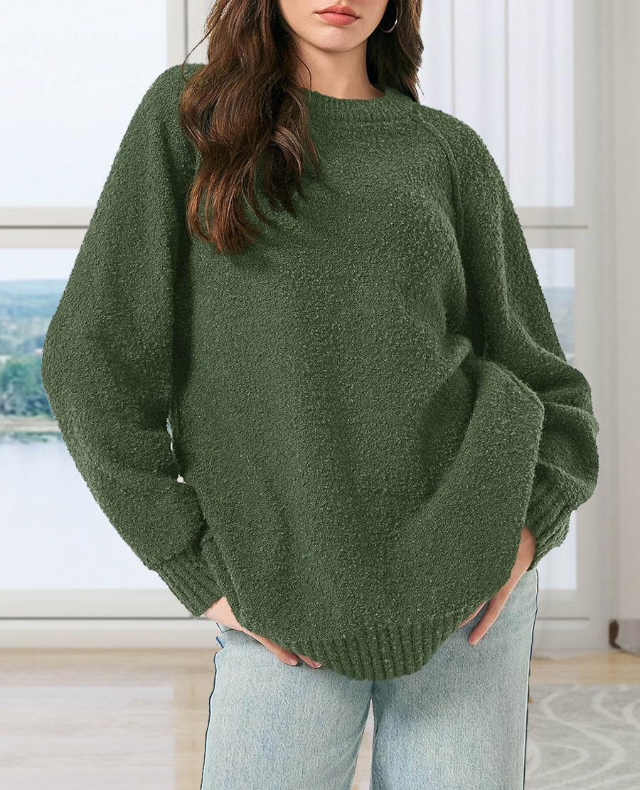 Trendy Fuzzy Crew Neck Long Sleeve Casual Sweaters