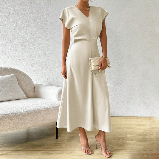 Ivory Short Sleeve Plain Maxi Dress