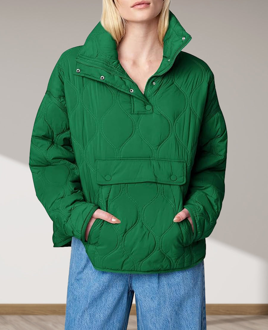 Puffer Sleeve Pullover Quilted Pocket Jacket