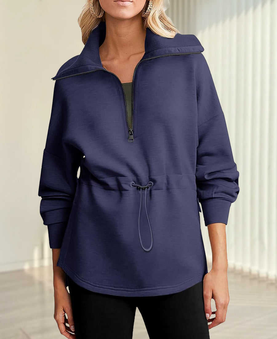 Casual Half Zip Drawstring Waist Long Sleeve Pullover