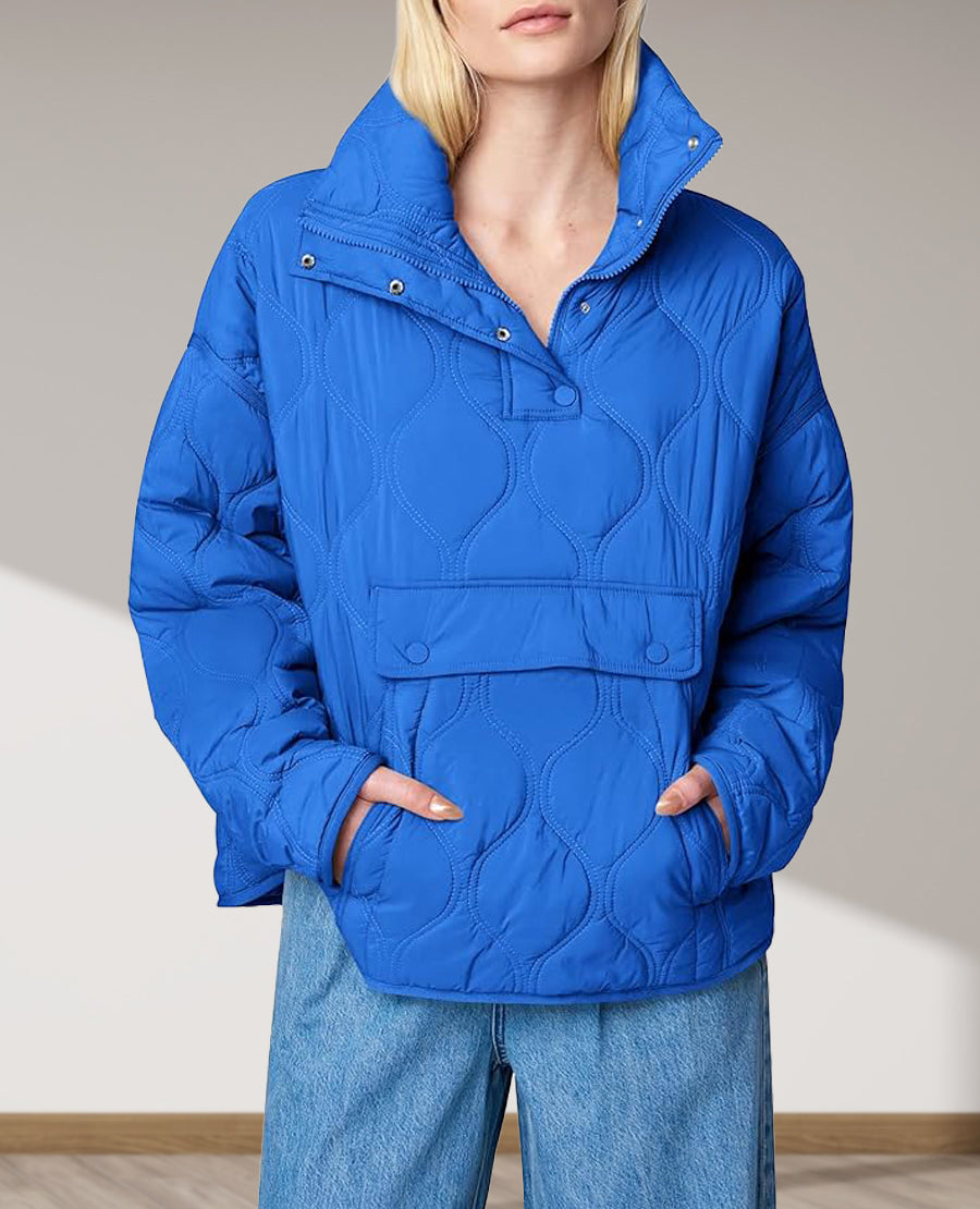 Puffer Sleeve Pullover Quilted Pocket Jacket