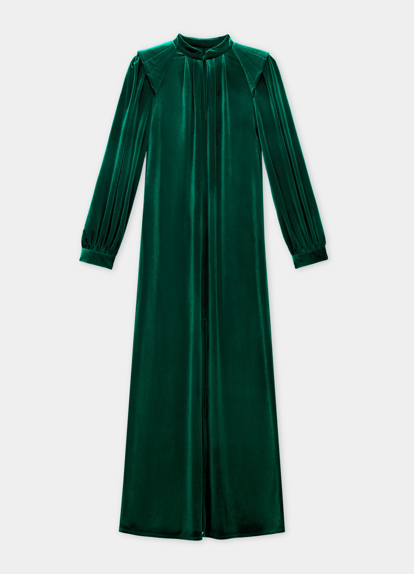 Elegant Shoulder Pleated Slit Hem Velvet Dress