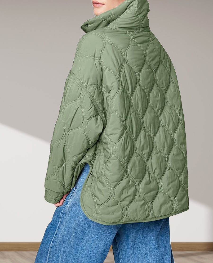 Puffer Sleeve Pullover Quilted Pocket Jacket