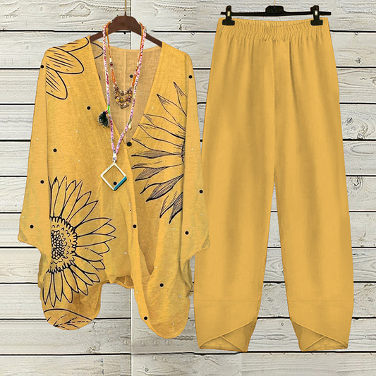 Stunning Yellow V-Neck Two Piece Set