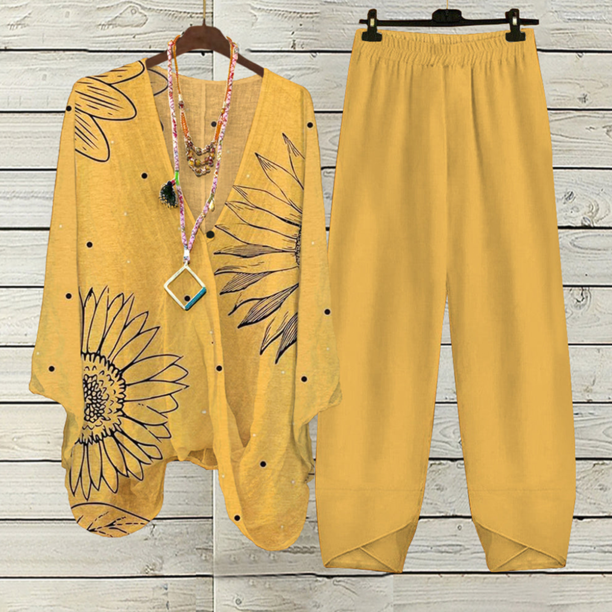 Stunning Yellow V-Neck Two Piece Set