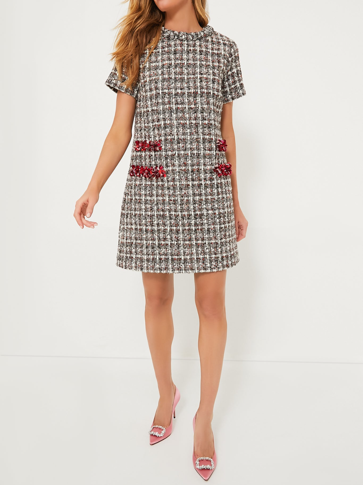 Stylish Round Neck Tweed Mini Dress