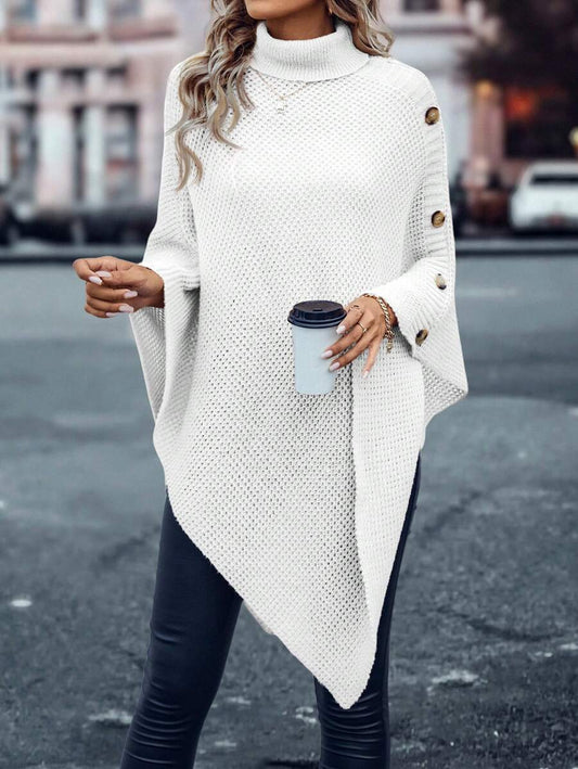 Stylish Solid Color Turtleneck Button Casual Sweater