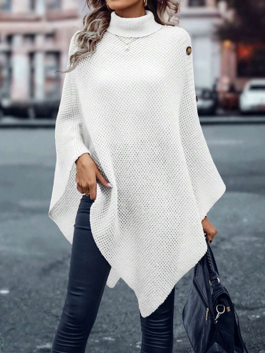 Stylish Solid Color Turtleneck Button Casual Sweater