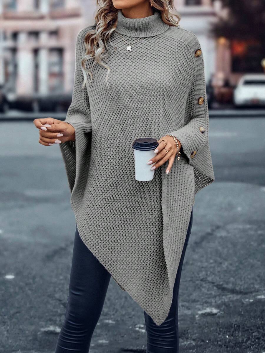 Comfy Grey Plain Collared Long Sleeve Sweater