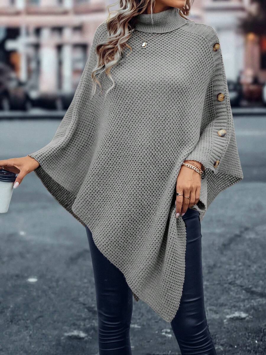 Comfy Grey Plain Collared Long Sleeve Sweater