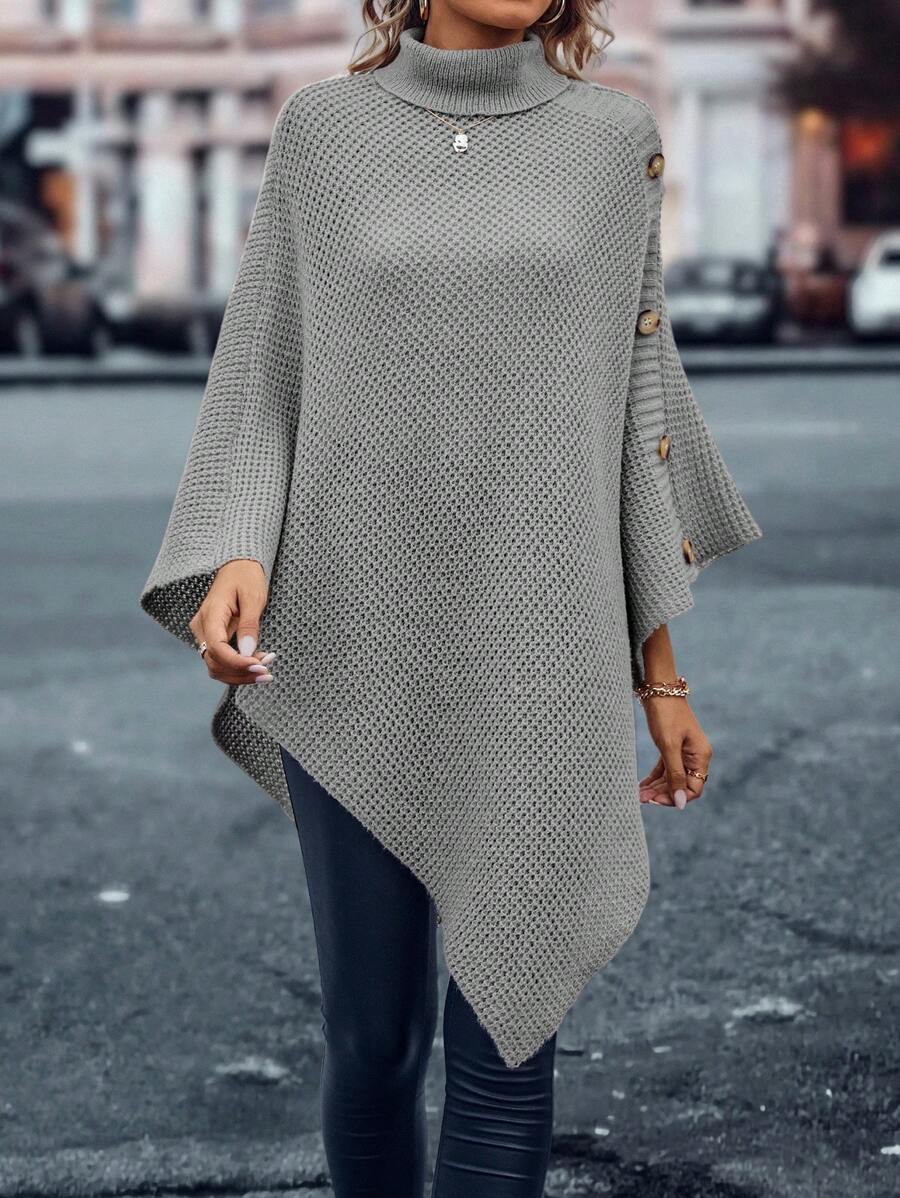 Comfy Grey Plain Collared Long Sleeve Sweater