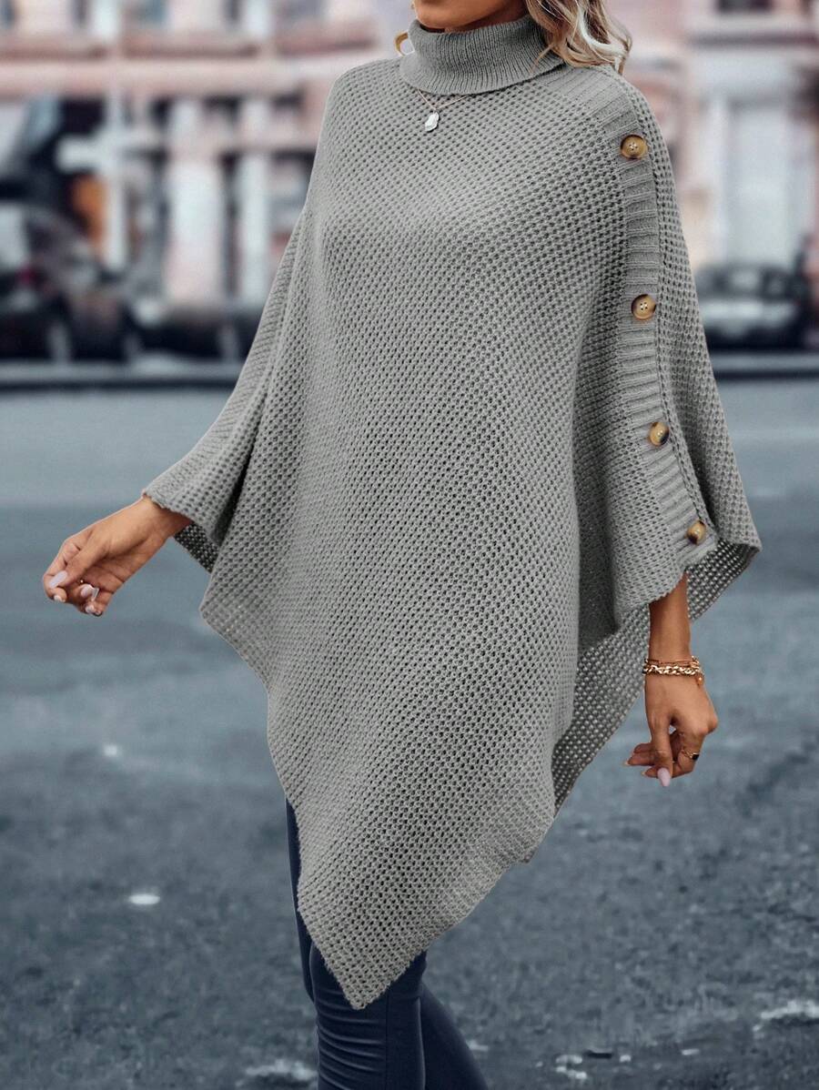 Comfy Grey Plain Collared Long Sleeve Sweater