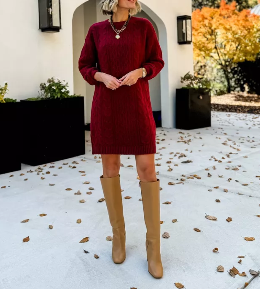 Stylish Long Sleeve Cable Knit Mini Sweater Dress