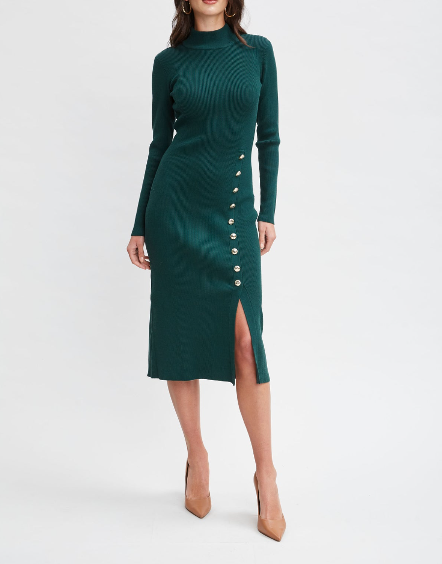 Chic Buttons Long Sleeve Sweater Midi Dress (Buy 2 Free Shipping✔️)