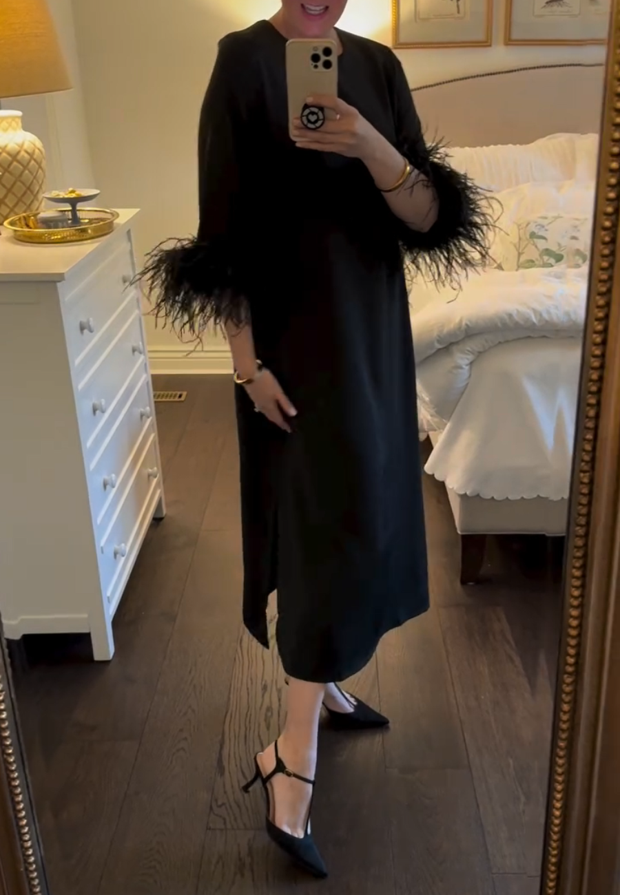 Stylish Black Feather Midi Dress