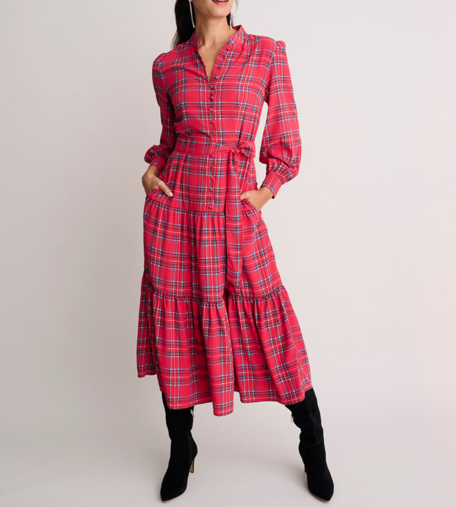 Tartan Plaid Crepe Midi Dress (Buy 2 Free Shipping✔️)