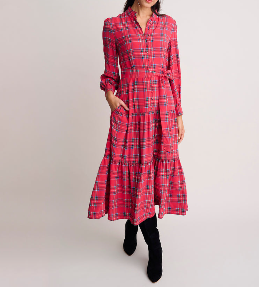 Tartan Plaid Crepe Midi Dress (Buy 2 Free Shipping✔️)