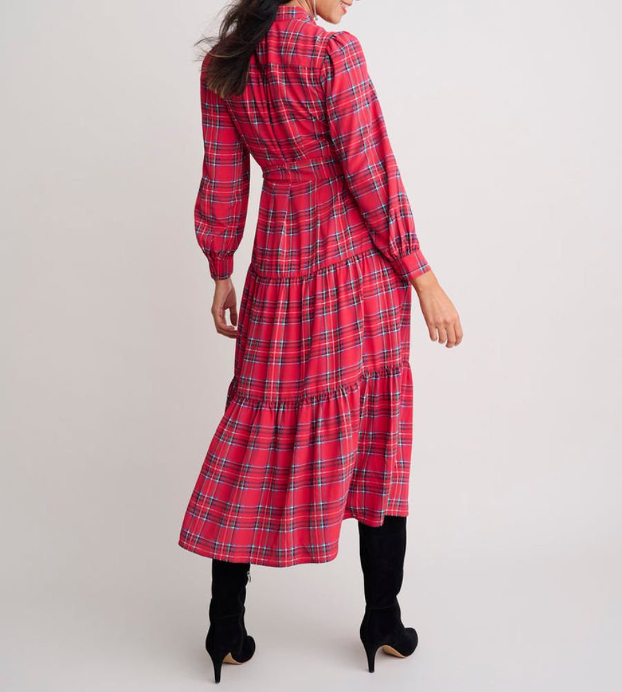 Tartan Plaid Crepe Midi Dress (Buy 2 Free Shipping✔️)