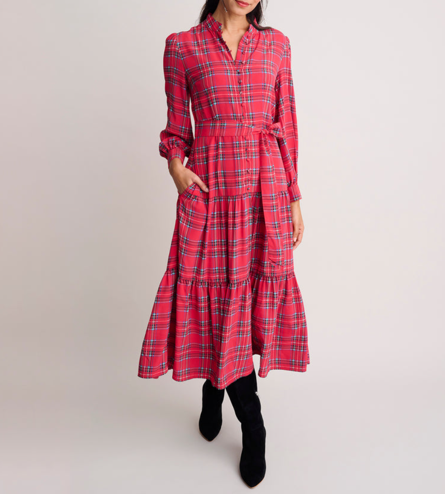 Tartan Plaid Crepe Midi Dress (Buy 2 Free Shipping✔️)