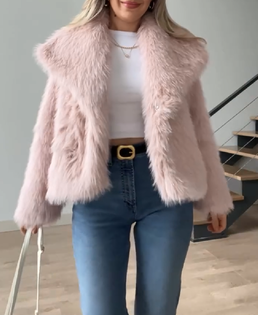 Short Faux Fur Coat With Large Lapels