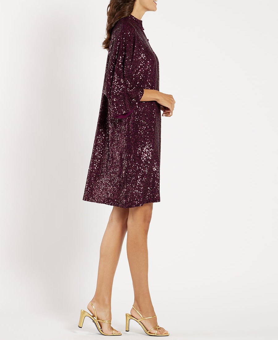 Stylish 3/4 Bell Sleeve Sequin Button Dress