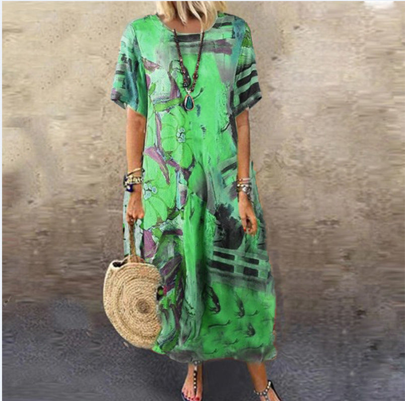 Flower Print Short Sleeve Dress