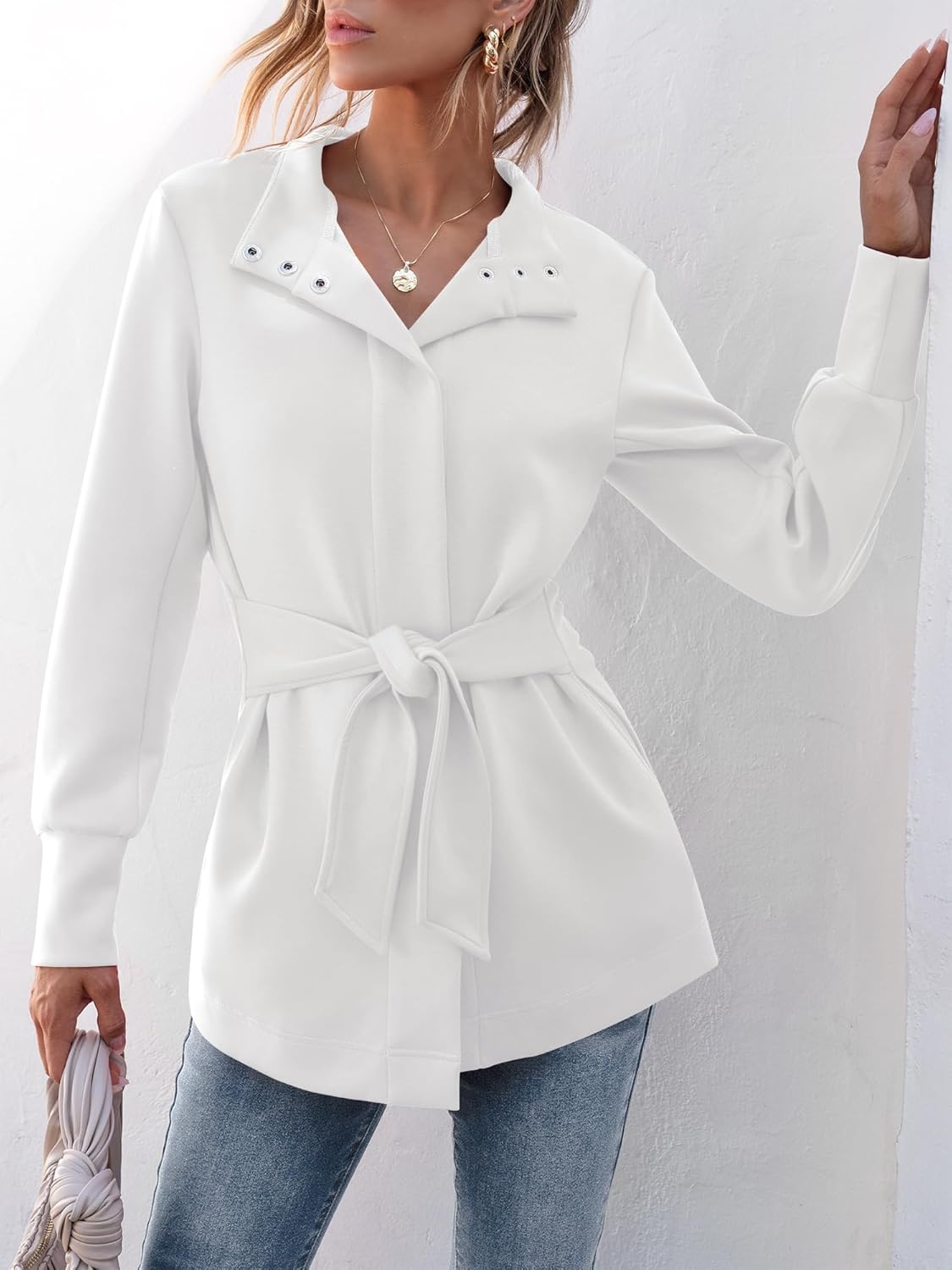 Trendy Button Up Belted Long Sleeve Coat