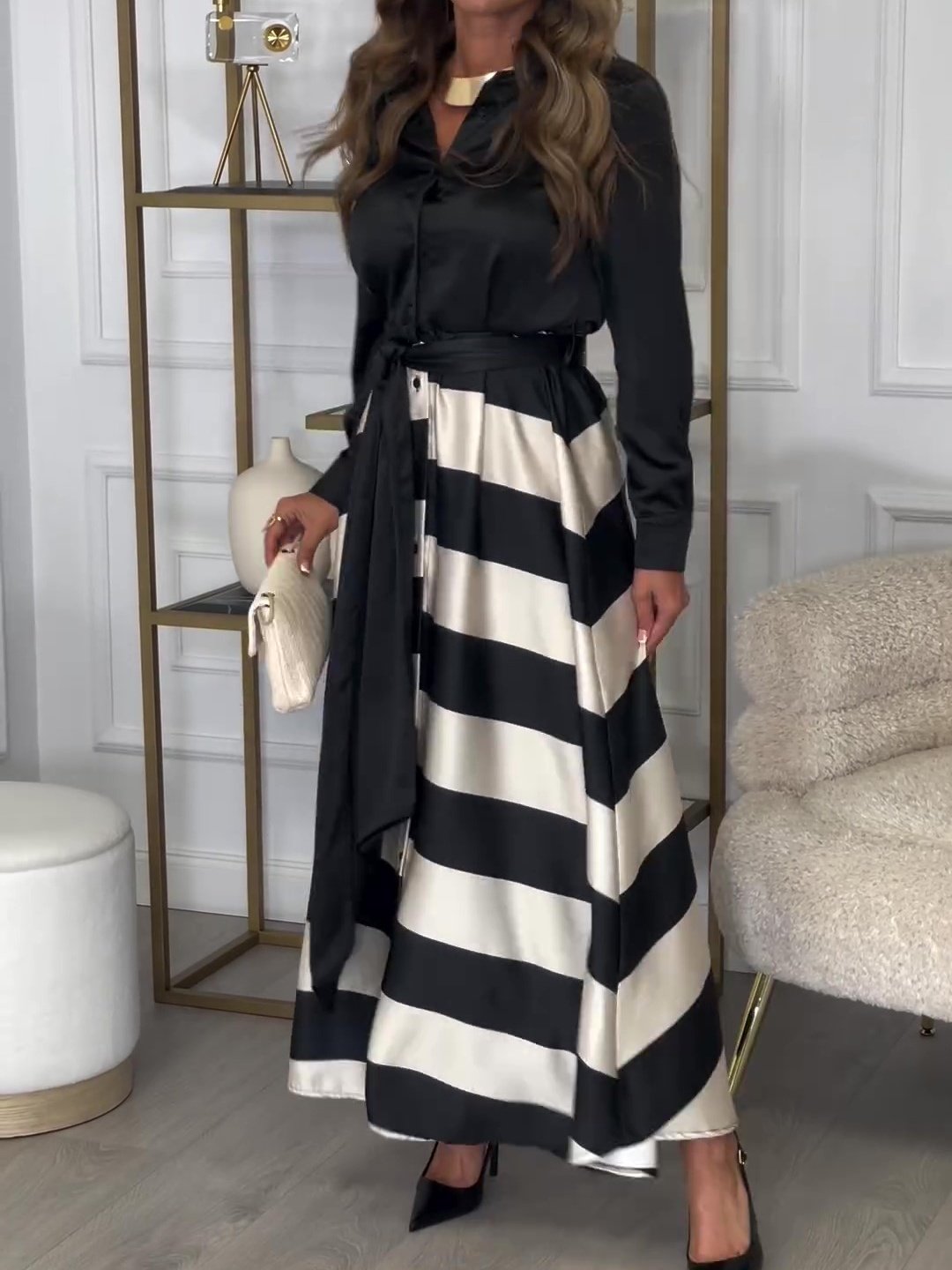 Patchwork Black and White Maxi Dress