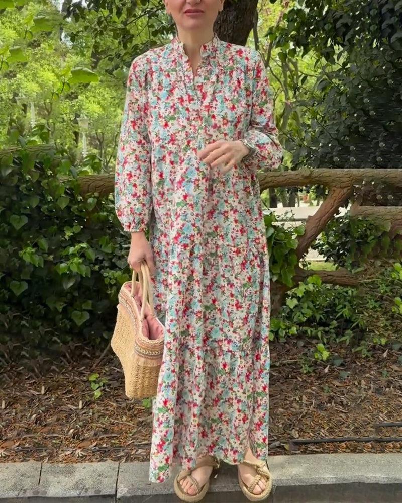 Unique V-Neck Floral Print Maxi Dress