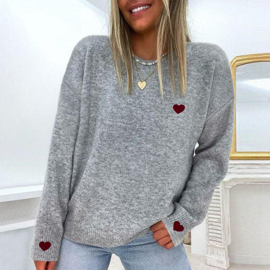 Grey Round Neck Long Sleeve Sweater