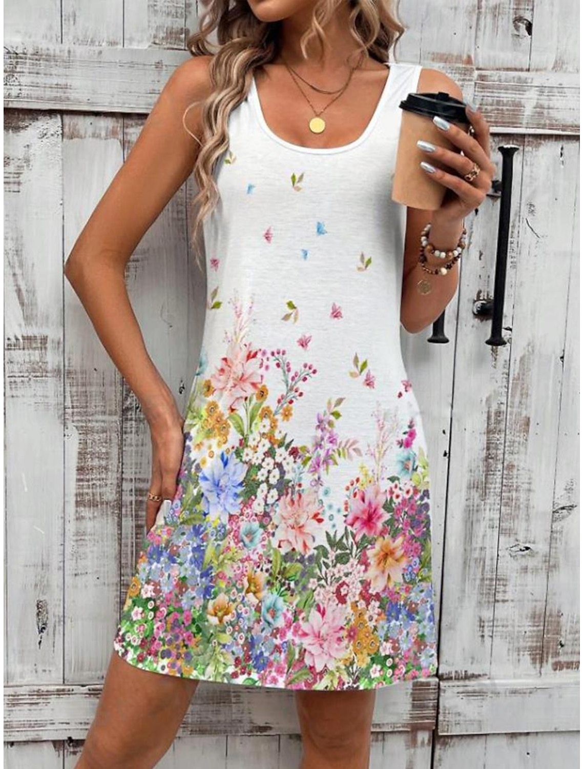 Casual Sleeveless Floral Print Mini Dress