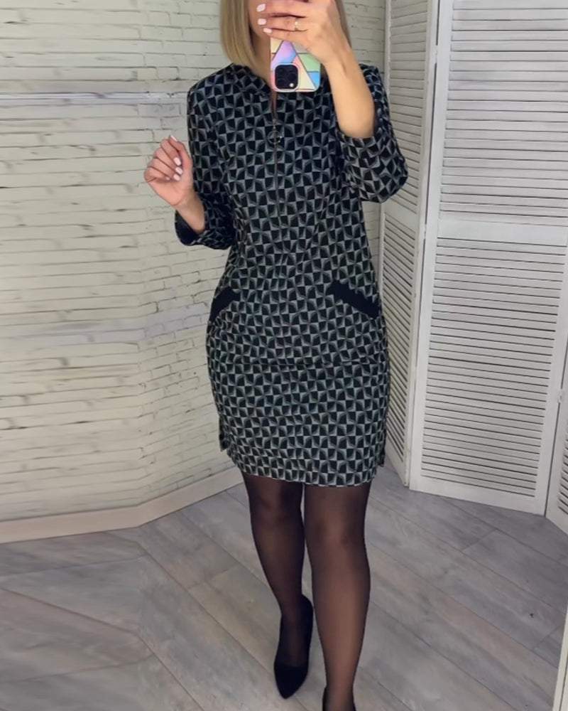 Diamond Print Long Sleeves Dress