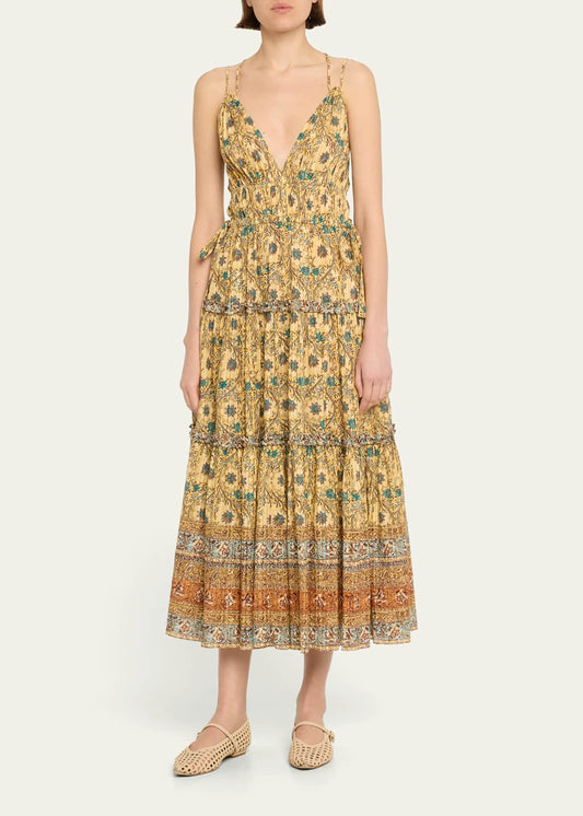 Multicolor Printed A-Line Midi Dress