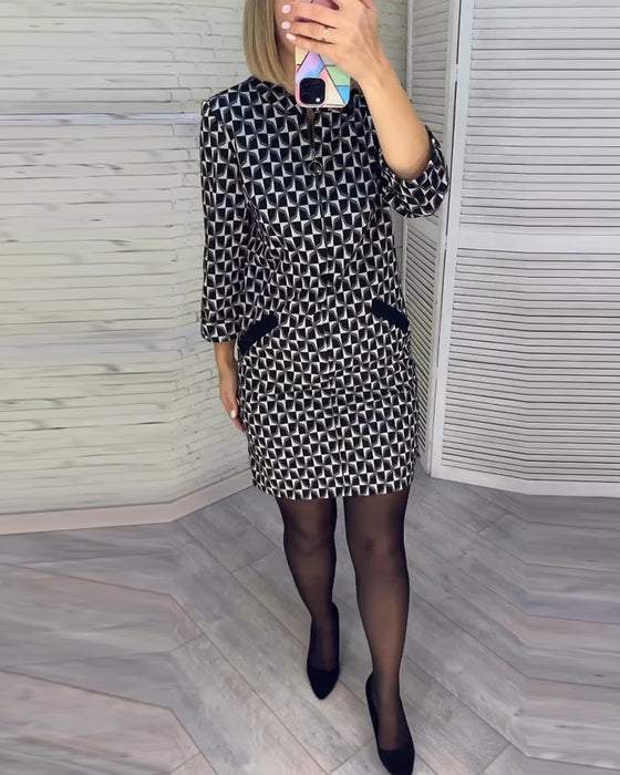 Diamond Print Long Sleeves Dress