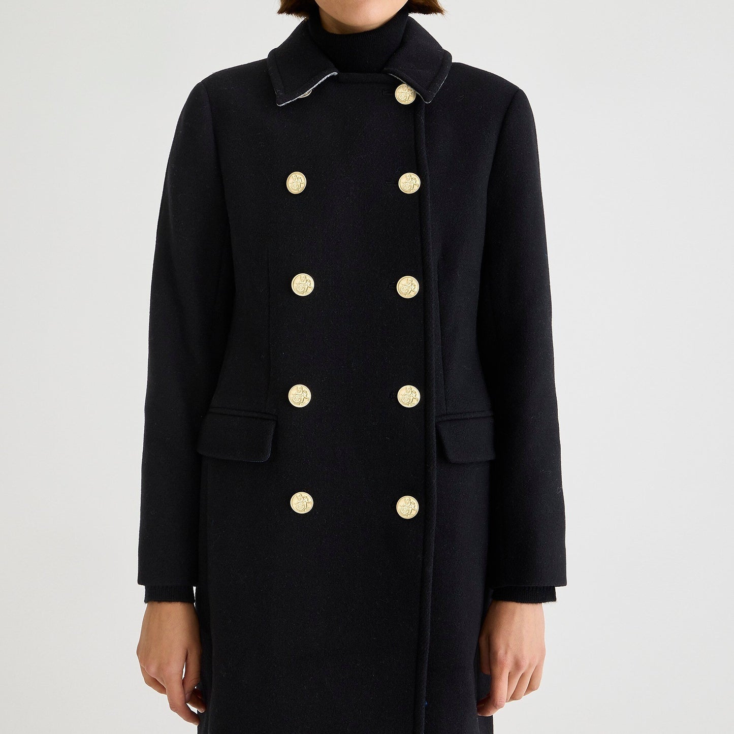 Wool Blend Long Sleeve Side Pocket Coat