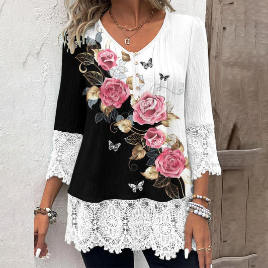 Black And White 3/4 Sleeve Top