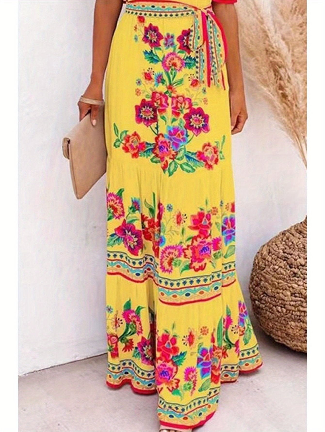 Floral Print Off Shoulder A-line Maxi Dress