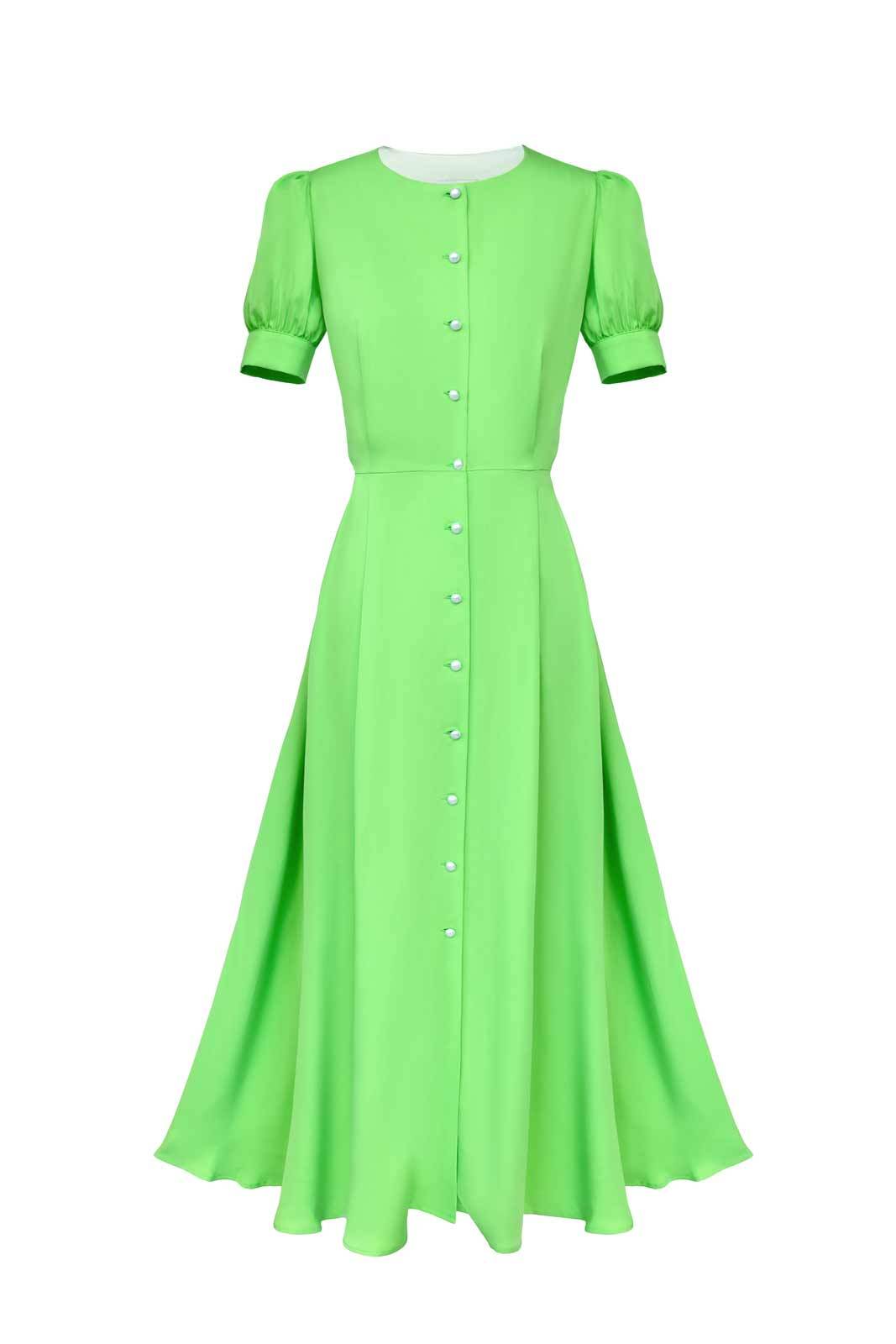 Solid Color Short Sleeves Button Front Midi Dress