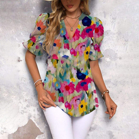 Elegant V-Neck Short Sleeve Top