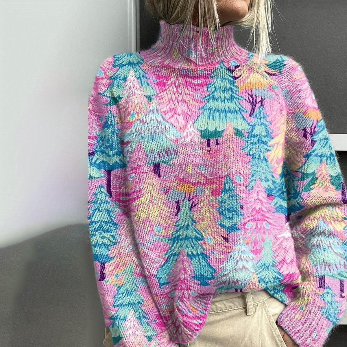 Dreamy Purple High Neck Long Sleeve Sweater