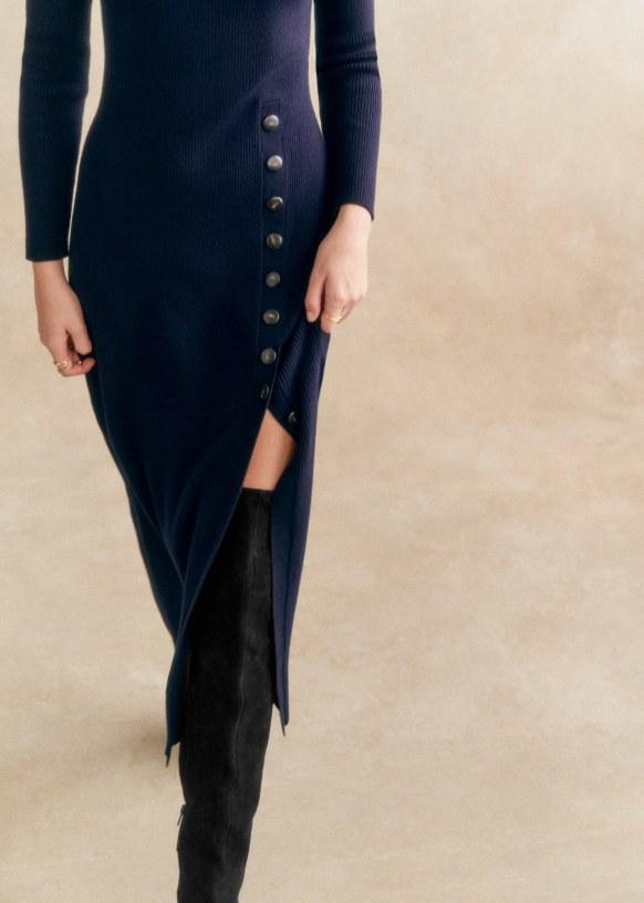 Chic Buttons Long Sleeve Sweater Midi Dress (Buy 2 Free Shipping✔️)