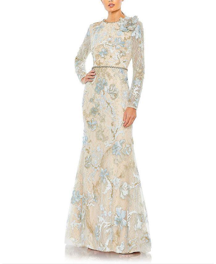 Floral Embroidered Lace Trumpet Maxi Dress