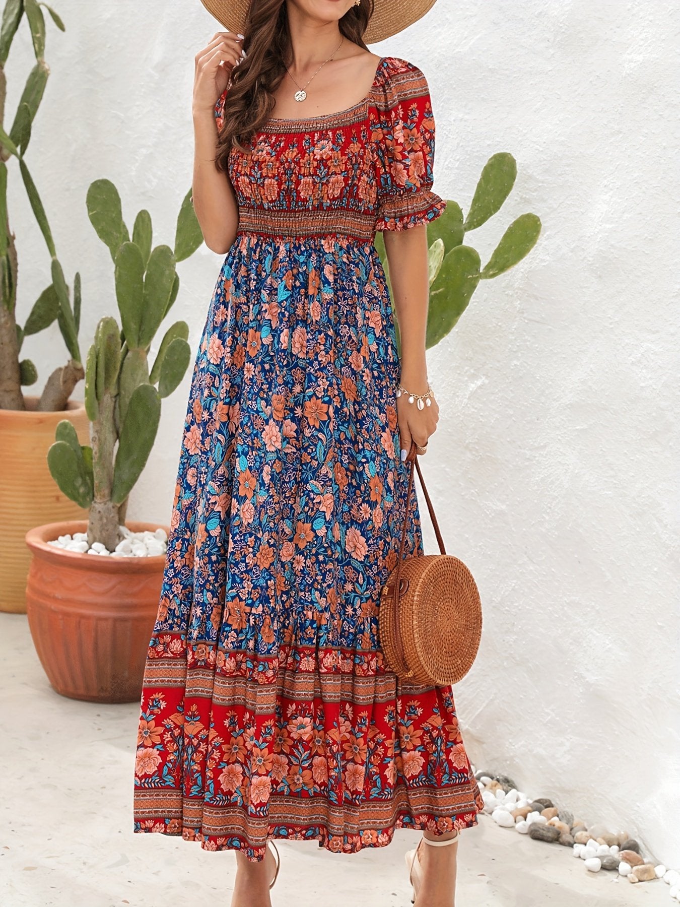 Chic  Floral Print Off Shoulder Maxi Dress