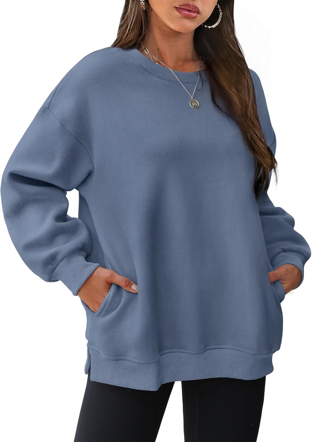 Fashion Crewneck Long Sleeve Pocket Pullover