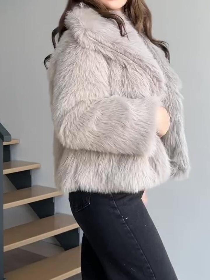 Short Faux Fur Coat With Large Lapels