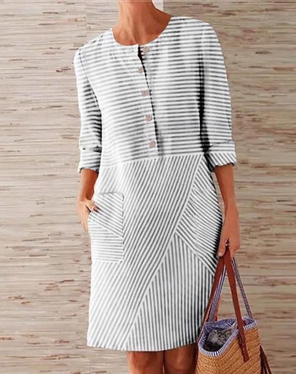 Chic 3/4 Sleeve Striped Mini Dress