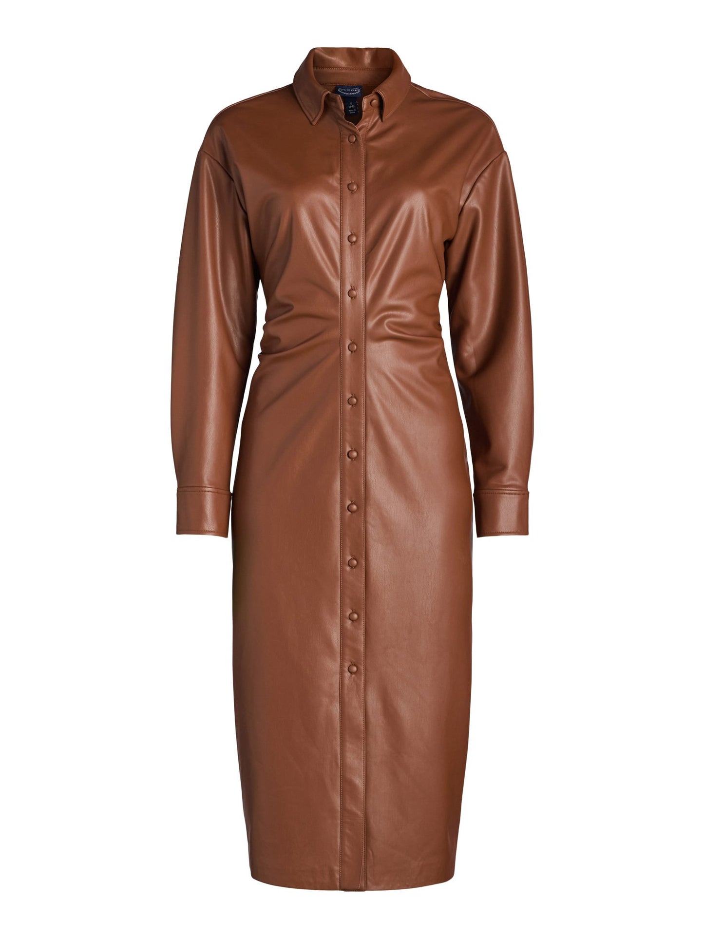 Stylish Faux Leather Side Ruching Midi Dress