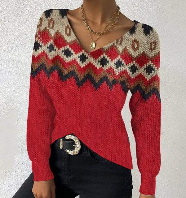 Showy Red V-Neck Sweater