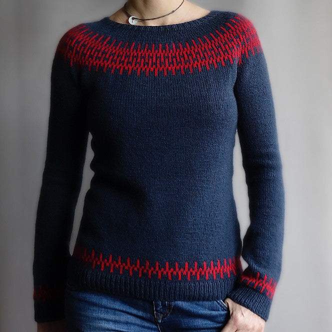 Modern Blue Round Neck Long Sleeve Sweater