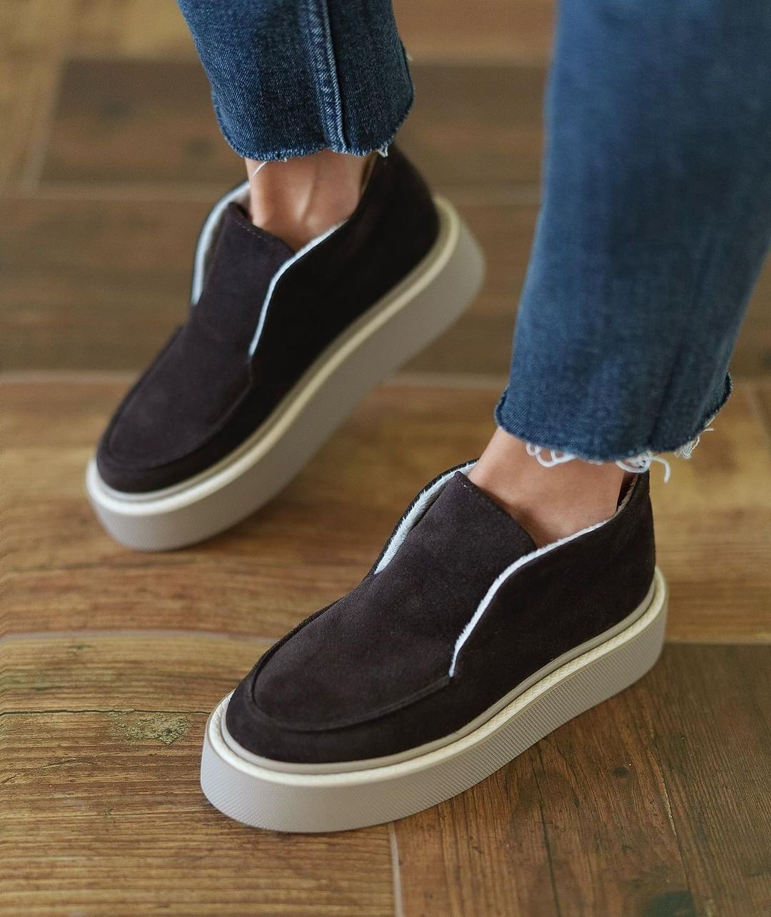 Casual Red Suede Thick Loafers